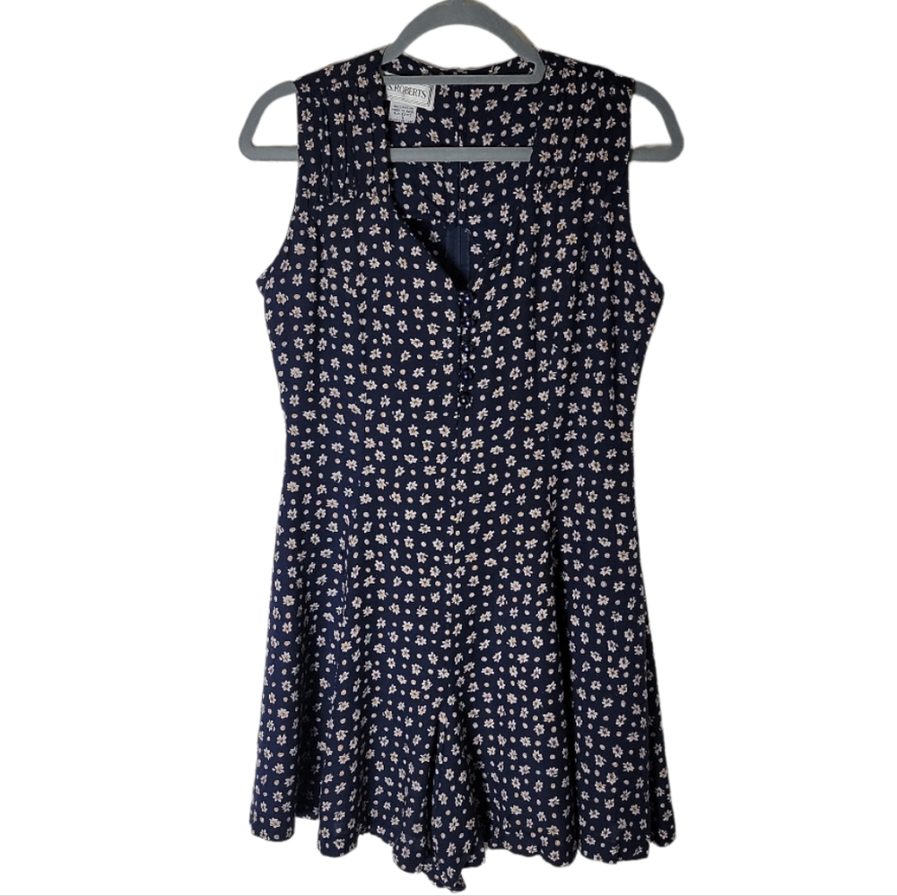 S. Roberts women's 6 vintage floral print sleeveless v neck romper blue tan